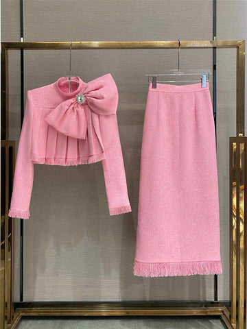 Barbie Style Solid Elegant Two Piece Set Stand Collar Long Sleeve