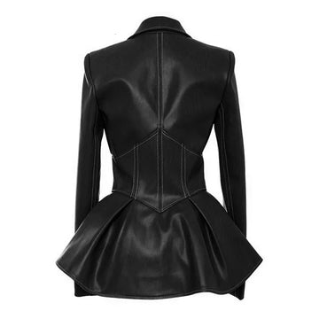 Biker Style Patchwork Irregular Leather Jacket Lapel Collar Long Sleeve High Waist