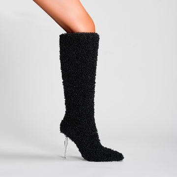 Crystal Fine High Heel Plush Boots High Quality Knee Length