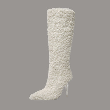 Crystal Fine High Heel Plush Boots High Quality Knee Length