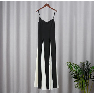 Elegant Black White Contrasting Women Sling Dress