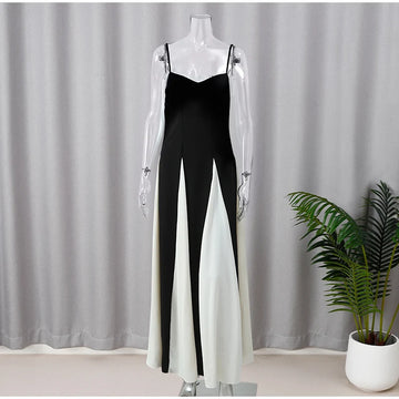 Elegant Black White Contrasting Women Sling Dress