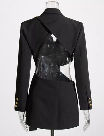 Black Women's Blazer Cut Out Notched Collar Backless Fashionella