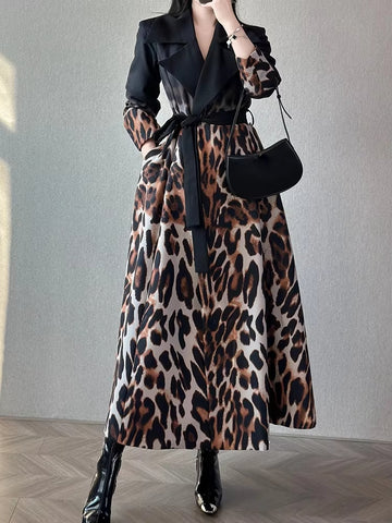 Hit Color Leopard Printting Streetwear Midi Dress