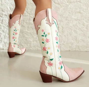 Sweet Cowgirl Boots Embroidery Floral Design Women Western Cowboy