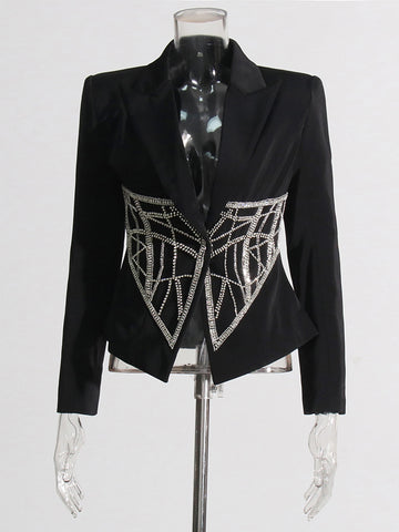 Patchwork Diamonds Casual Blazer Notched Collar Long Sleeve Temperament Solid