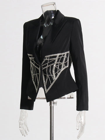 Patchwork Diamonds Casual Blazer Notched Collar Long Sleeve Temperament Solid