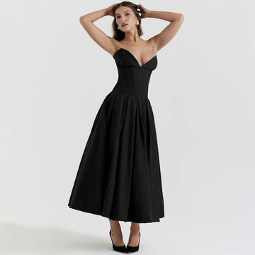 Suninheart Black Elegant Wedding Event strapless Corset Dress Midi