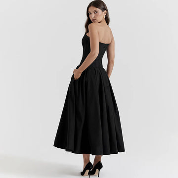 Suninheart Black Elegant Wedding Event strapless Corset Dress Midi