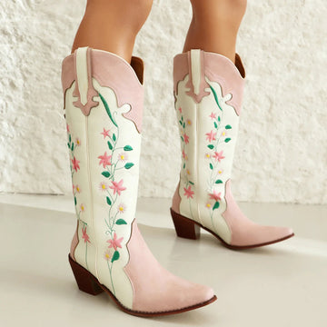 Sweet Cowgirl Boots Embroidery Floral Design Women Western Cowboy