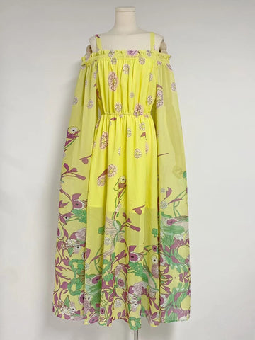 Women's Boho Vintage Style Maxi Dress Slash Neck Cold Shoulder Long Sleeve