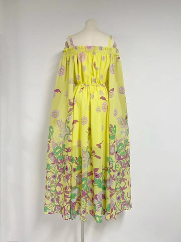 Women's Boho Vintage Style Maxi Dress Slash Neck Cold Shoulder Long Sleeve
