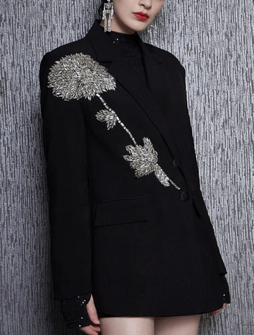 Women's Elegant Blazer Diamonds Embossed Long Sleeve Chic Coat