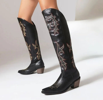 Women's Embossed Over The Knee Western Boots Autumn Winter