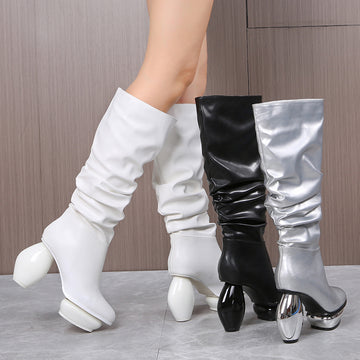 Women's High Heel Autumn Winter Boots Knee High Round Toe Fashionable