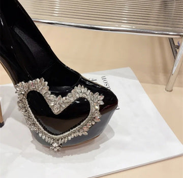 Women's High Heel Pumps Rhinestone Heart Shape Platform Stilettos