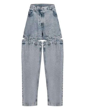 Women's High Waist Jeans Spliced Cut Out Casual Denim Pant