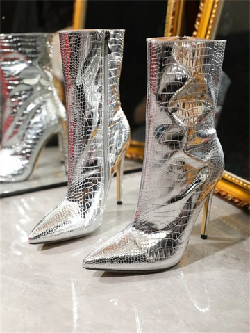 Women's Metallic Color High Heel Ankle Boots Pointed Toe
