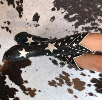 Women's Star Western Boots Vintage Style Leather Retro Autumn Winter