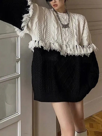 Women's Knitting Sweater Long Sleeve Round Neck Hit Color