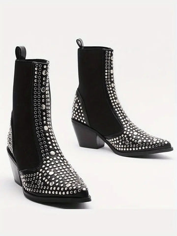 Womens Fashionable Studded Cowgirl Ankle Boots