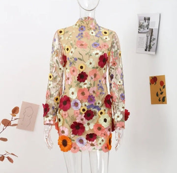 Fashionella Vintage Style Floral Embroidery Mini Dress