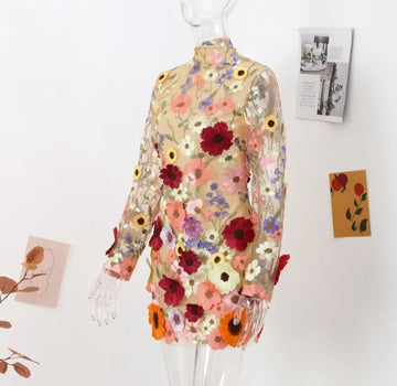 Fashionella Vintage Style Floral Embroidery Mini Dress