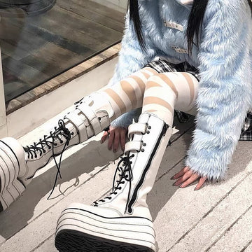 Punk mid-calf goth boots Autumn Winter Women's gothic platform