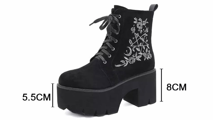 Gothic Style Flower Embossed Platform Ankle Women's Boots