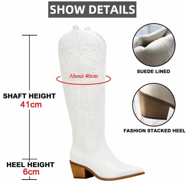 Cowboy Boots for Women Retro White Knee High Western Boots