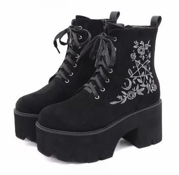 Gothic Style Flower Embossed Platform Ankle Women's Boots