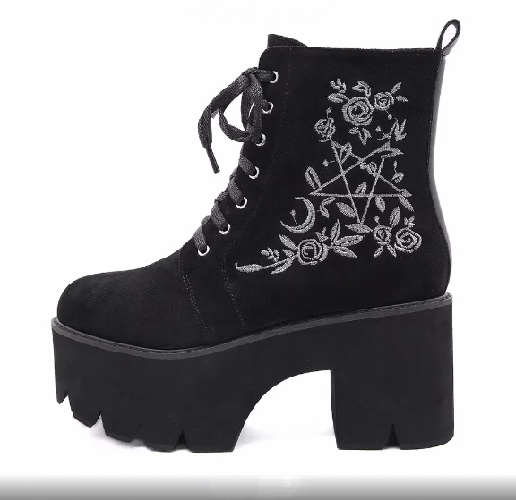 Gothic Style Flower Embossed Platform Ankle Women's Boots