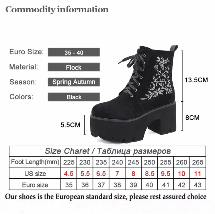 Gothic Style Flower Embossed Platform Ankle Women's Boots