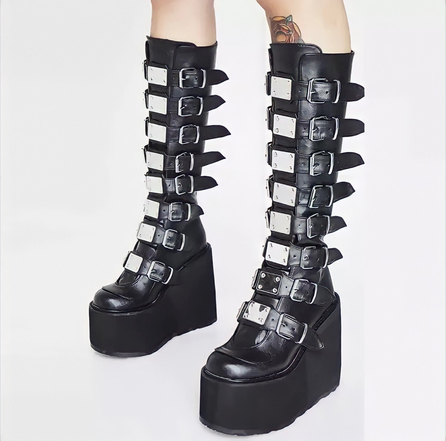 Gothic Boots for Women Platform High Heel Midcalf Shoes 