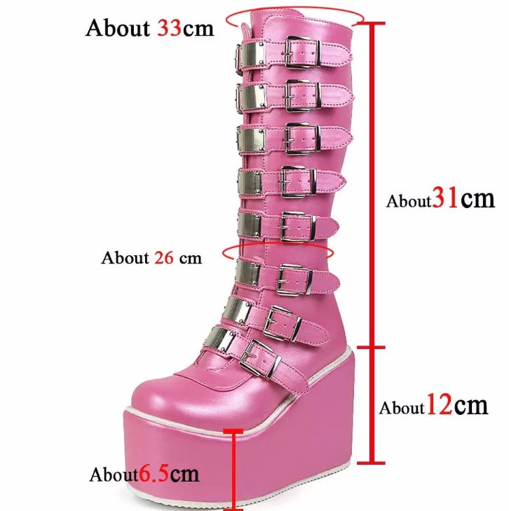 Gothic Boots for Women Platform High Heel Midcalf Shoes 