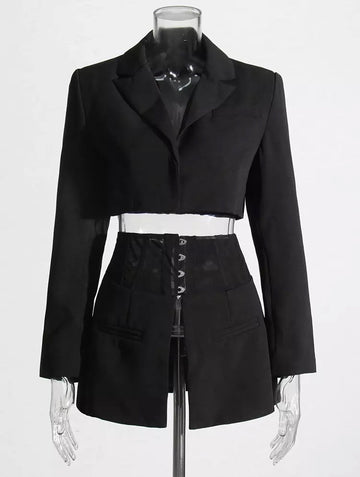 Fashionella Elegant Detachable Gathered Waist Skirted Blazer