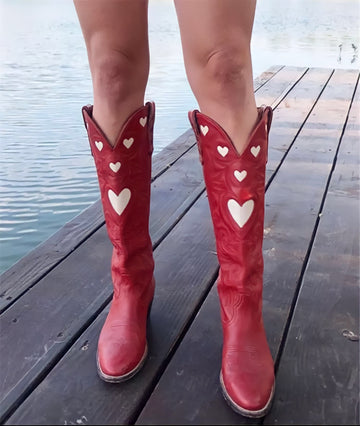 Fashionella Retro Cowboy Heart Shape Sewing Western Boots For Women