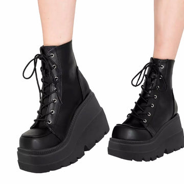 Fashionella Wednesday Addams Gothic Chunky Platform Punk Boots For Women