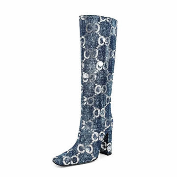 Fashionella Women's Knee-High Denim Boots