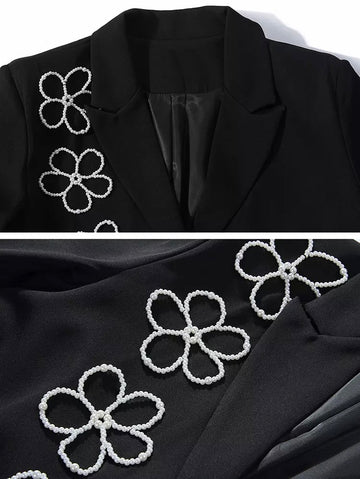Long Sleeve Flower Print Patchwork Slim Blazer For Women