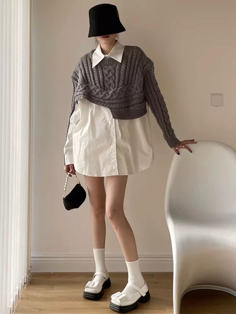 Women's Patchwork Knitting Long Sleeve Casual Loose Blouse