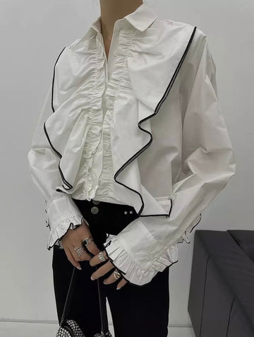 Ruffle Trim Shirt Long Sleeve Ruched full sleeves blouse design