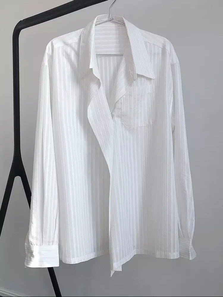 Striped Lapel Long Sleeve Loose Casual Blouse