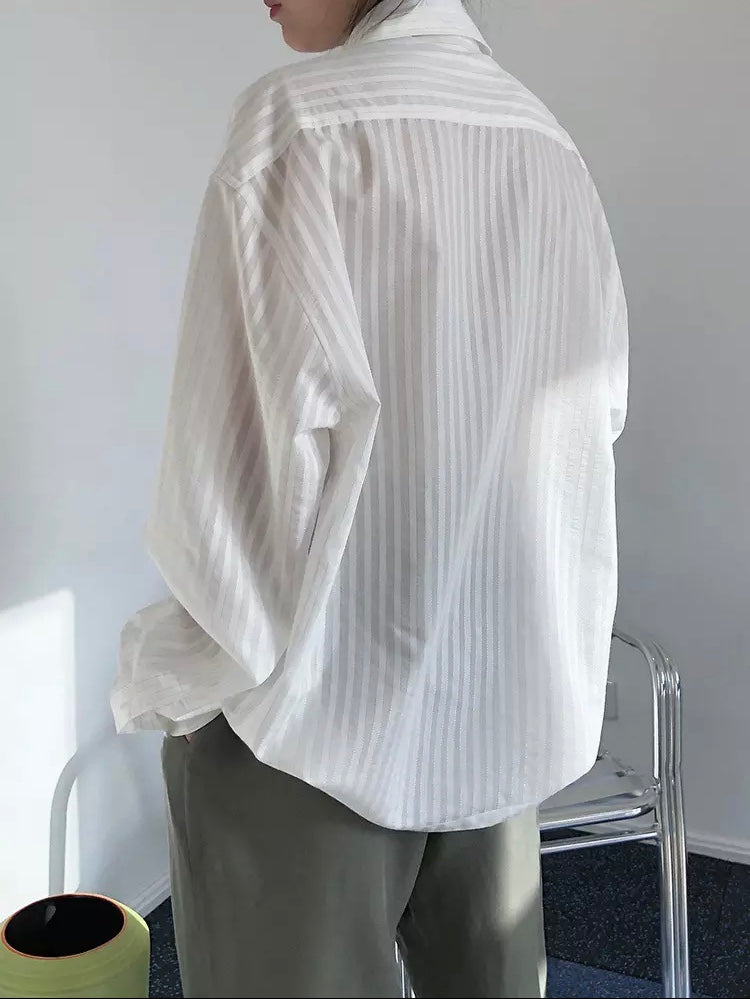 Striped Lapel Long Sleeve Loose Casual Blouse