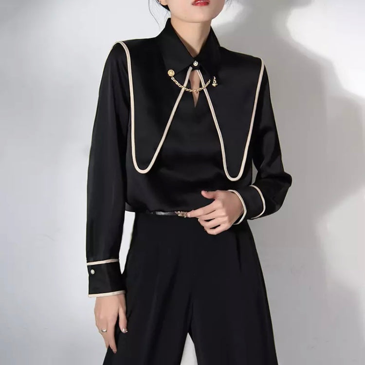 Women's Temperament Patchwork Chain Long Sleeve Cut Out Blouse