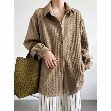 Twist Textured Oversized Polo's Neck Knit Women's Blouses