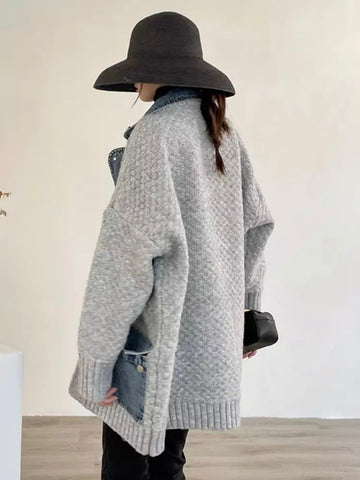 Vintage Colorblock Denim Patchwork Casual Jacket For Women