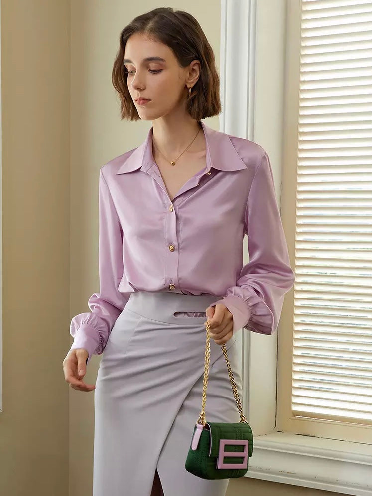 Vintage Straight Lapel Long Sleeve Minimalist Casual Blouse