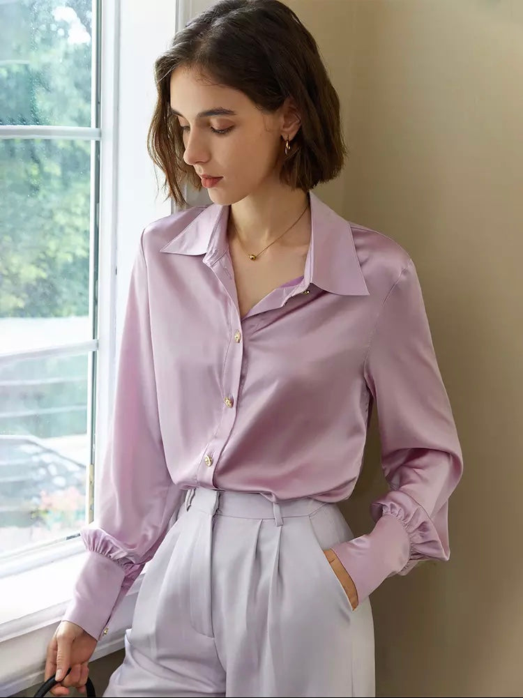 Vintage Straight Lapel Long Sleeve Minimalist Casual Blouse