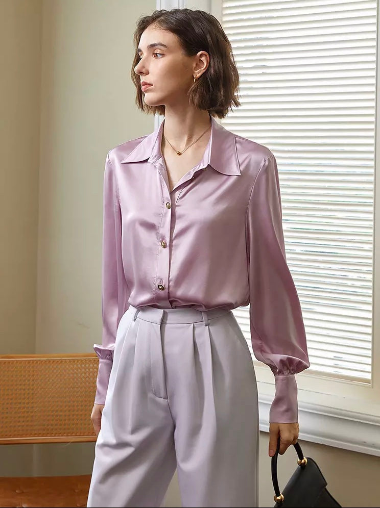 Vintage Straight Lapel Long Sleeve Minimalist Casual Blouse